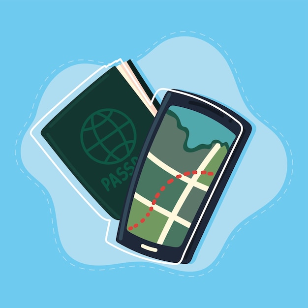 Vettore passaporto con mappa gps per smartphone