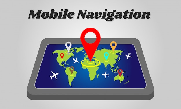 Smartphone gps navigation with world map