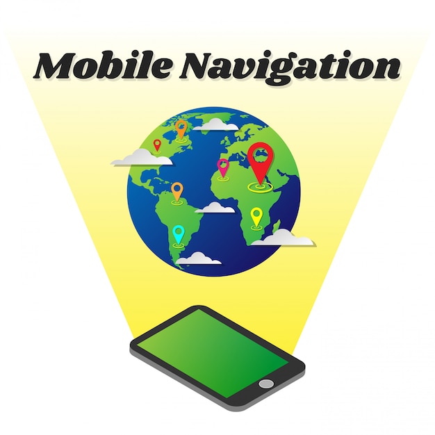 Smartphone navigazione gps con mappa del mondo