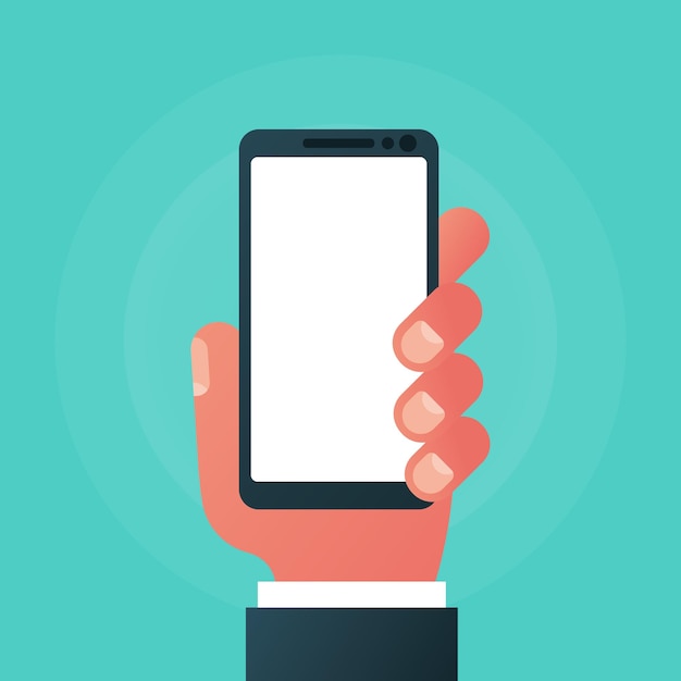 Smartphone in hand icon isolated on background