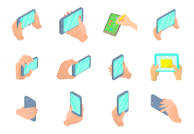 Smartphone in de hand icon set