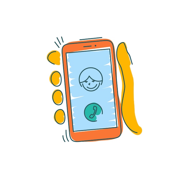 Smartphone in een hand vectorillustratie in trendy lineaire cartoonstijl