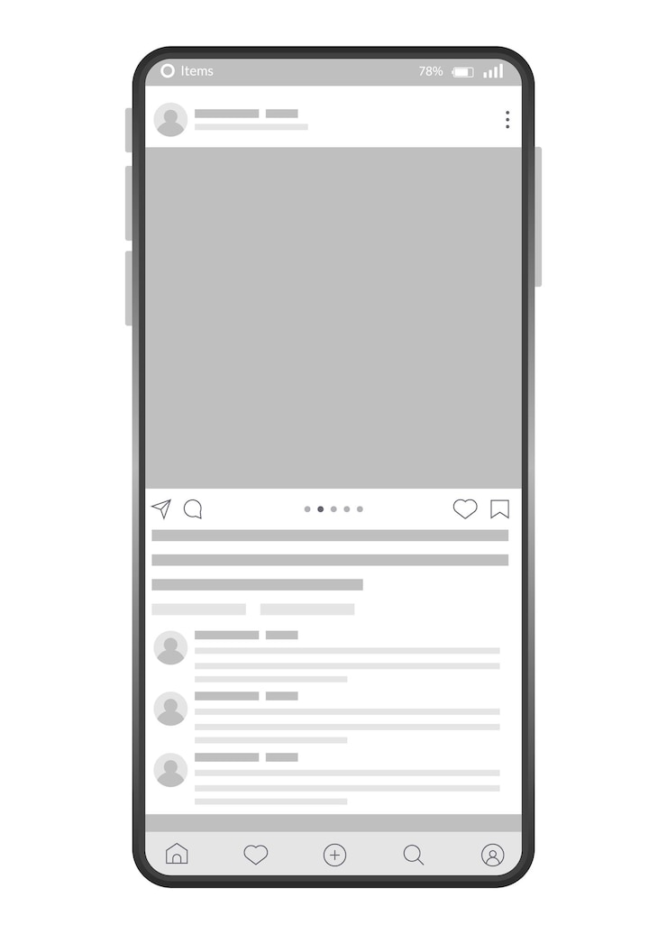 Vector smartphone interface post mock up with carousel interface post on social network social media mobile app page template design of the tape profile