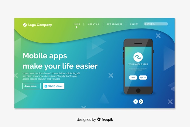 ベクトル グラデーション付きのスマートフォンのランディングページ