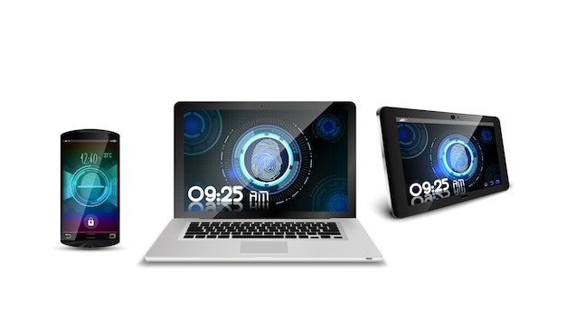 Smartphone laptop and tablet of concept fingerprint