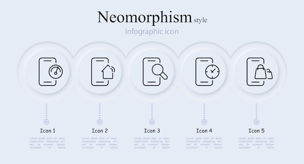 Smartphone lijn icon set Speed check search vergrootglas klok slimme thuis communicatie verbinding applicatie Neomorphism stijl Vector lijn icon voor Business