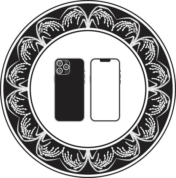 smartphone logo en bloemen frame handgemaakte silhouet vector