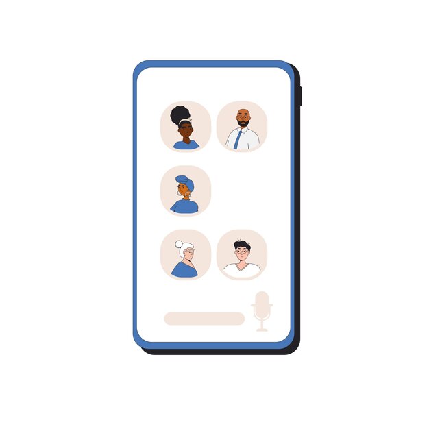 Smartphone met avatars op het scherm Social media networking app Audio chat T