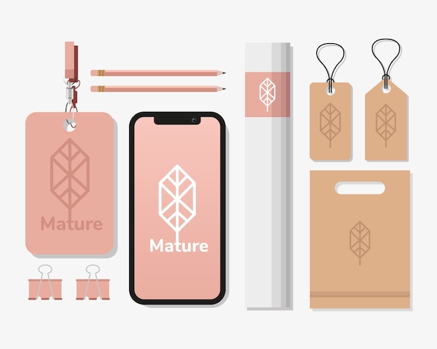 Smartphone met bundel mockup vastgestelde elementen in wit illustratieontwerp