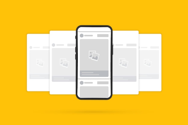 Vector smartphone met interface nieuw mock-up van fotolijst voor sociaal netwerk. telefoon met interface-carrouselpost op sociaal netwerk. mobiele pagina met interface-carrouselpost op sociaal netwerk