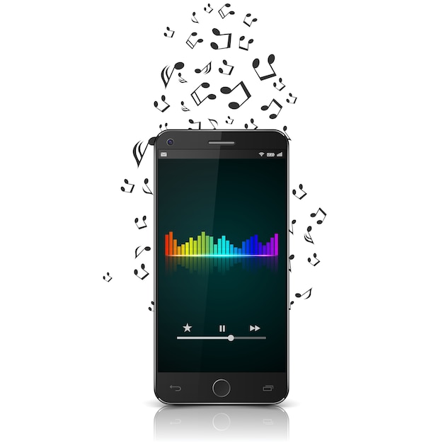 Smartphone met muziek notities.