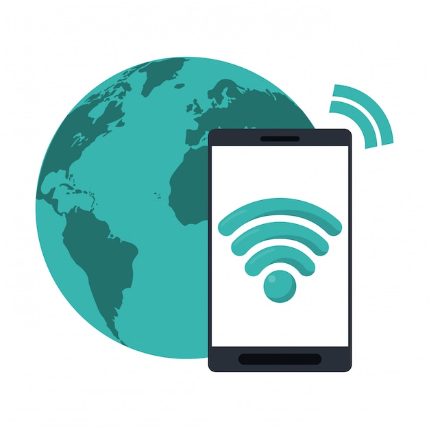 Smartphone met wifi en wereldsymbool