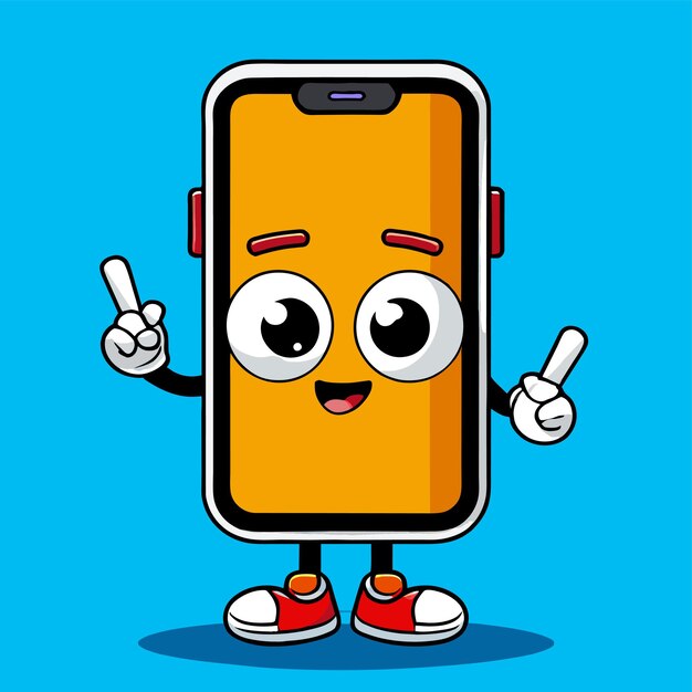 Vector smartphone mobile cartoon hand hand drawn flat stylish cartoon sticker icon concept isolated