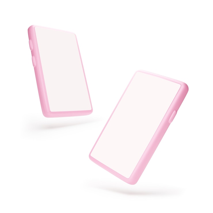 Vector smartphone mock up. different angle of view to mobile phone. 3d pink template cellphone with transparent shadow. vector illustration isolated on white background
