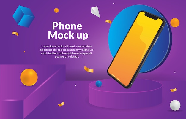 Smartphone mock up with 3d purple background