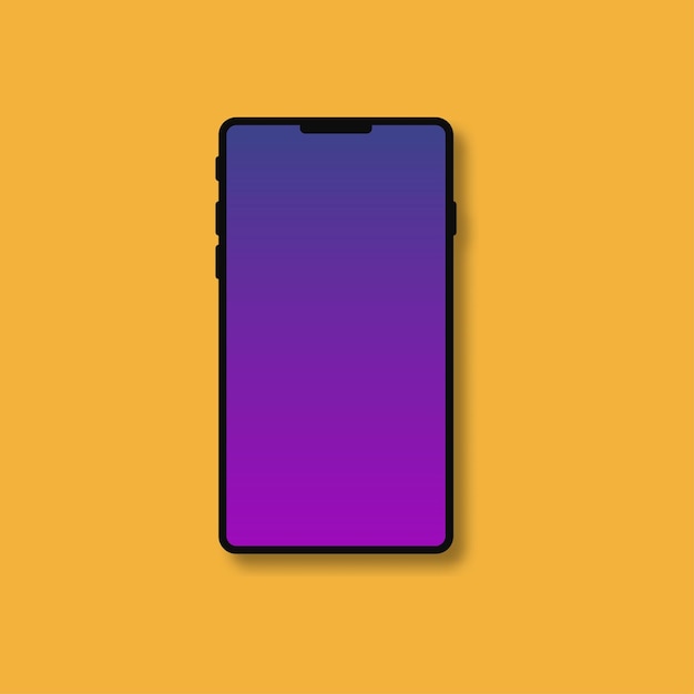 Smartphone mockup design with gradient screen on yellow background. Vector stock illustration.