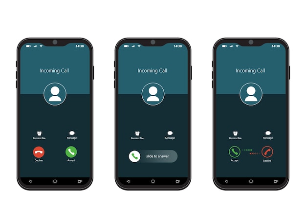 Vector smartphone mockup with incoming call. mobile phone display in flat style.