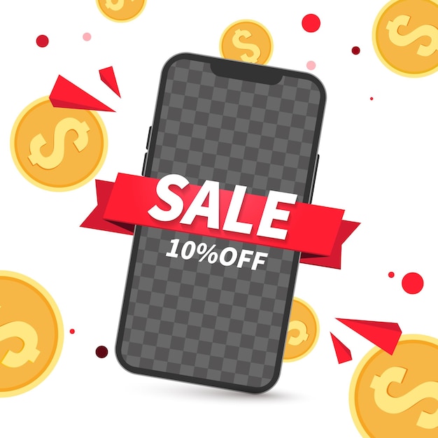 Smartphone mockupFlash verkoop en geld speciale aanbieding promotie conceptontwerp met mobiele telefoon