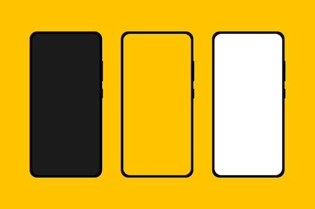 Smartphone-mockupset. Mobiele telefoon met zwart, wit en geel schermontwerp. vector illustratie