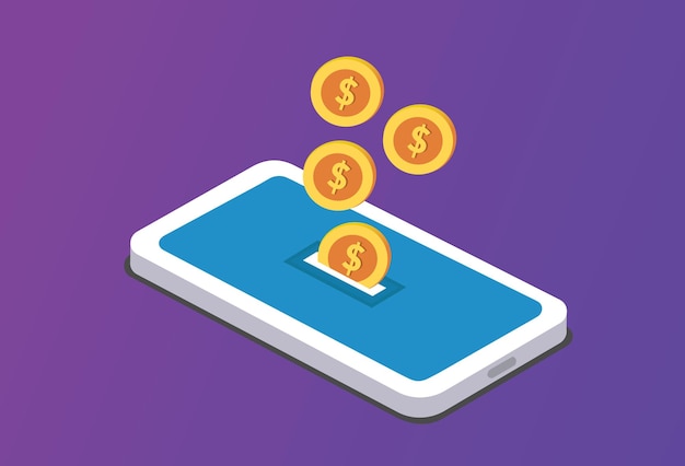 Smartphone money app dollar coin game ui ux asset illustration