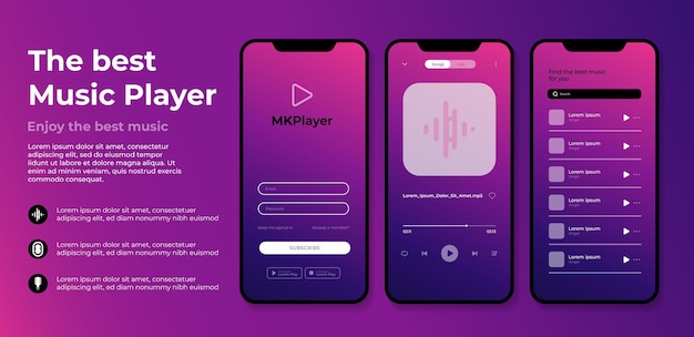 スマートフォン音楽プレーヤー アプリ インターフェース デザイン テンプレート