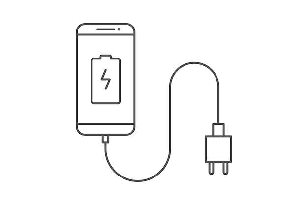 Smartphone oplader adapter lijn pictogram teken symbool vector smartphone stopcontact adapter opladen batterij melding