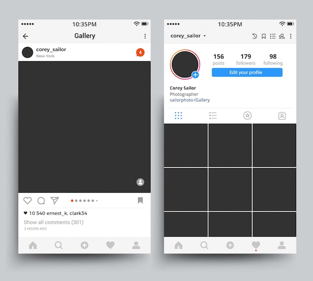 Display per cornici fotografiche per smartphone di applicazioni mobili ispirate al modello di instagram.