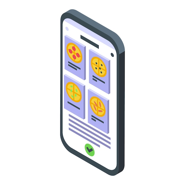 Smartphone pizza bestel pictogram isometrische vector Bezorging app Voedsel restaurant