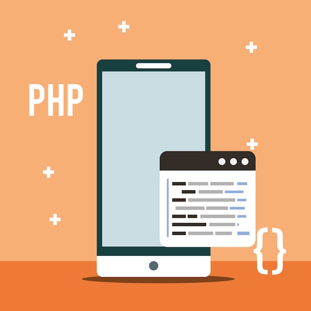 Smartphone program coding php digital vector illustration