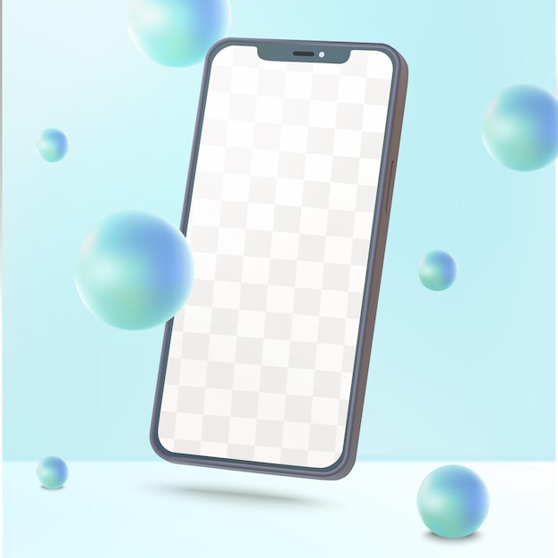 Smartphone realistic vector mockup with abstract 3D shapes