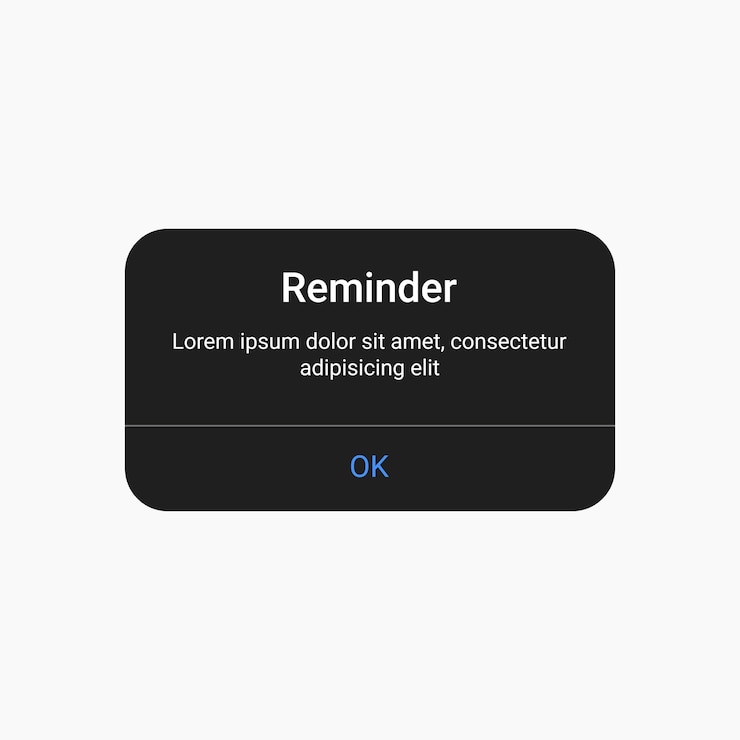 Vector smartphone scherm herinnering melding interface mockup sjabloonontwerp met transparante achtergrond