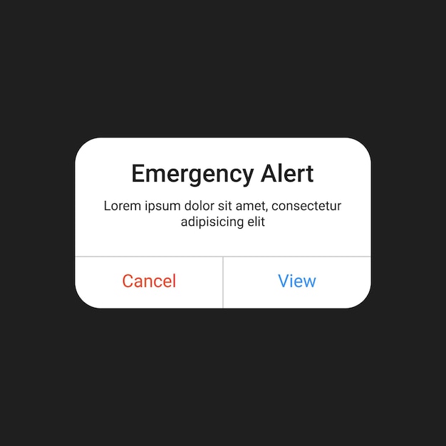 Smartphone screen emergency notification interface template design with transparent background