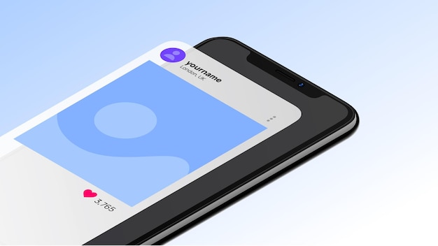 Smartphone screen mockup social media met gebruikersnaam en likes vector illustratie