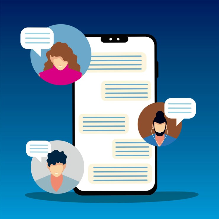 Vector smartphone screen people chat bubbles application vector illustration