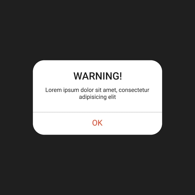 Smartphone screen warning notification interface mockup template design with transparent background