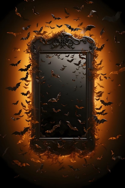 Vector smartphone screen with bats on a dark background halloween atmosphere of darkness and fear