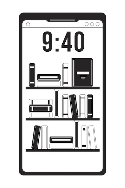 Smartphone screen with books wallpaper flat monochrome isolated vector object