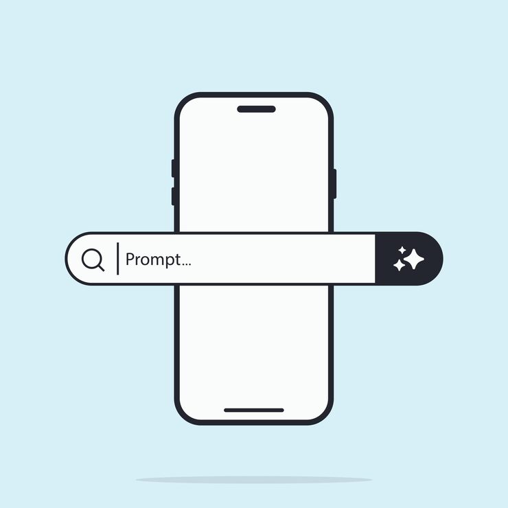 Vector smartphone screen with chip processor and ai generative bar ai assistant concept of artificial intelligence input prompt as commands for analyzing data and generating idea vector illustration
