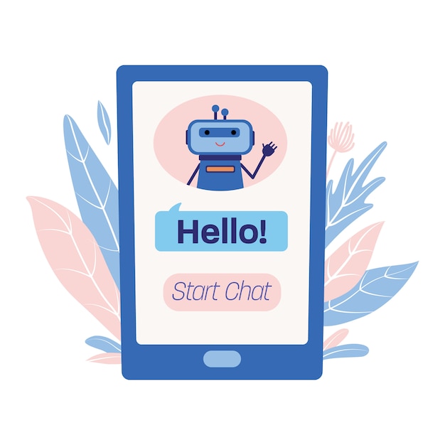 smartphone screen with cute funny bot illustration