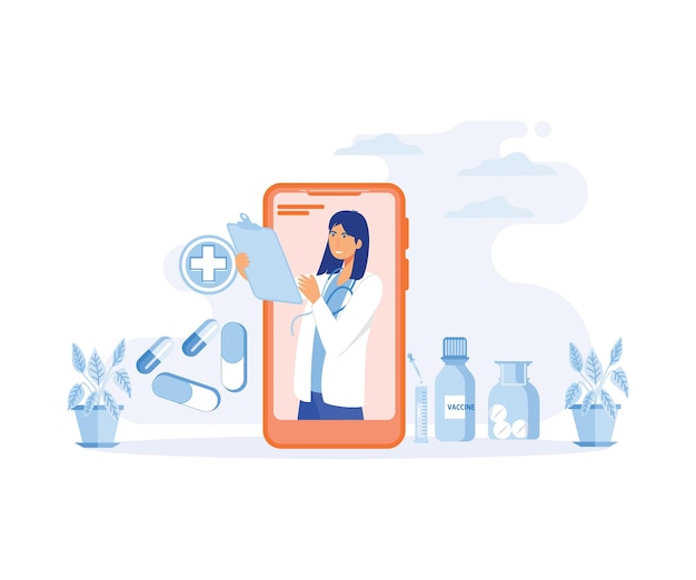 Smartphone screen with a female doctor Online medical services consultation and telemedicine concept