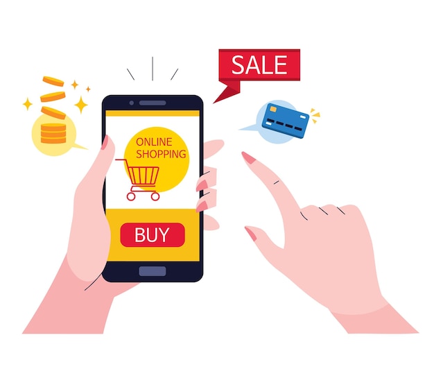 Smartphone shopping application illustration