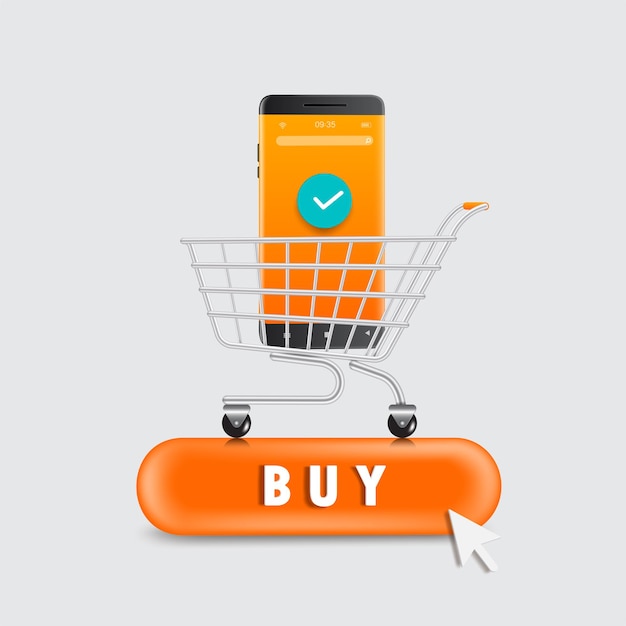 Free Icon, Buying by phone, shopping cart and telephone