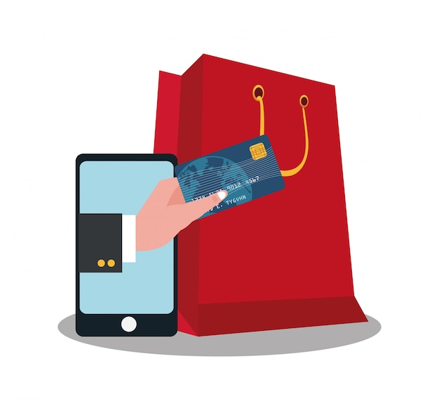Vettore shopping e-commerce per smartphone