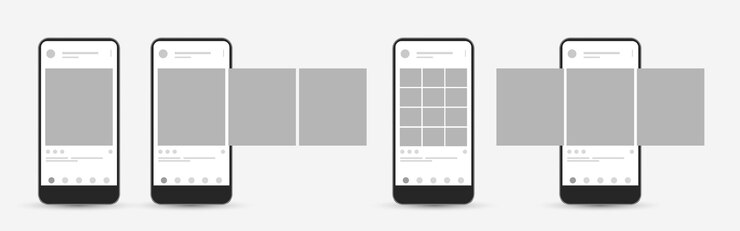 Smartphone-sjabloon met carrousel-interfacepost op sociaal netwerk. Social media mobiele app paginasjabloon.