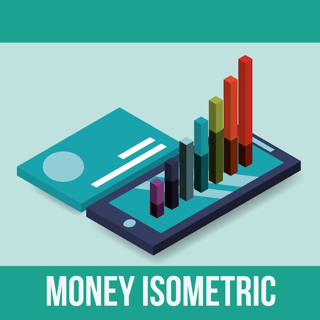 スマートフォンと統計グラフクレジットカードのお金isometric
