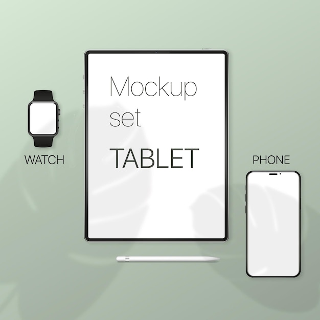 Smartphone tablet en laptop mockup set met lege schermbeveiliging geïsoleerd op achtergrond