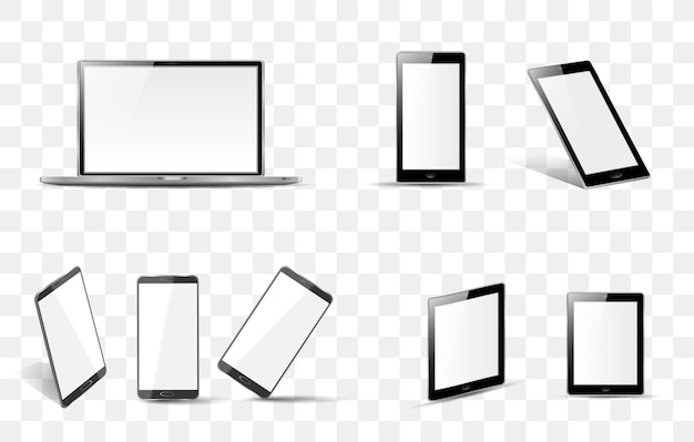 smartphone tablet en laptop set met lege schermbeveiliging geïsoleerd op witte achtergrond realistische en gedetailleerde apparaten mockup voorraad vectorillustratie