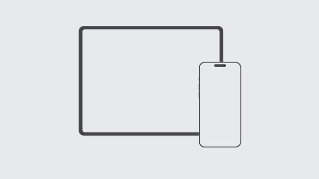 Smartphone and tablet screen mockup front view with white background