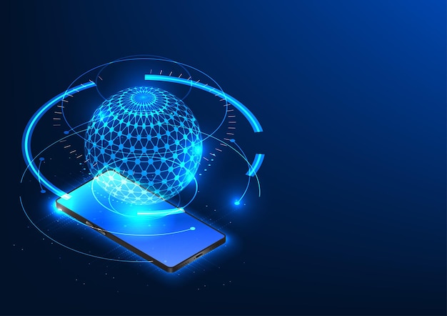 Smartphone-technologie Een mobiele telefoon met een afbeelding van de systeemprocessor Toont