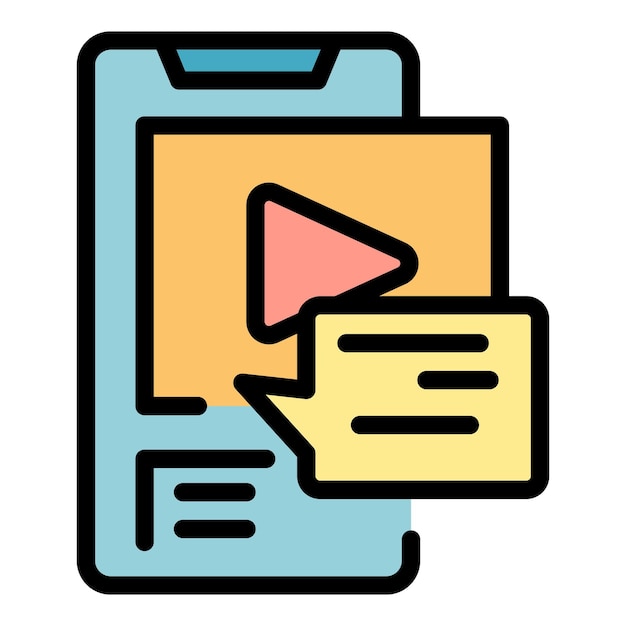 Smartphone tutorial icon outline vector Training screen Video webinar color flat